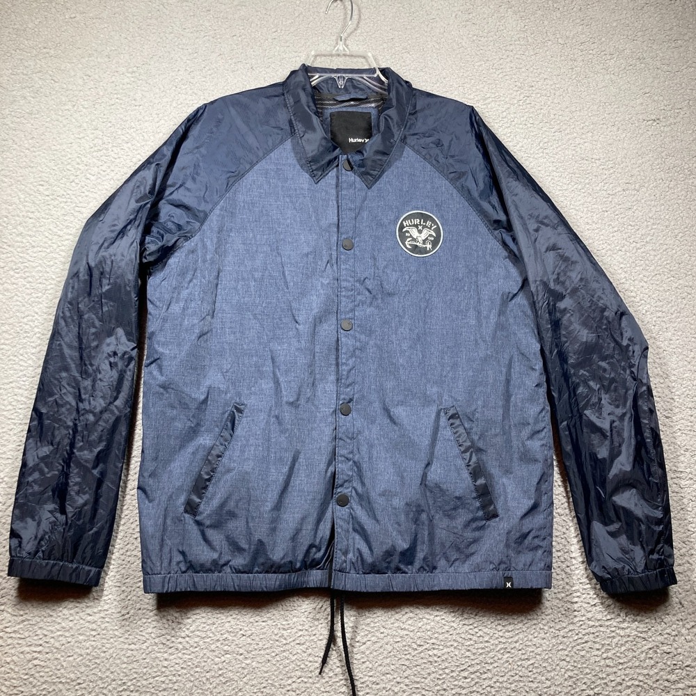 Hurley Jacket Men's Large Blue Lightweight Windbreaker Full Zip Packable